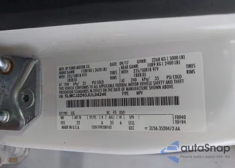 2018 Lincoln Mkc Select z USA, uszkodzony, nr VIN 5LMCJ2D93JUL04246